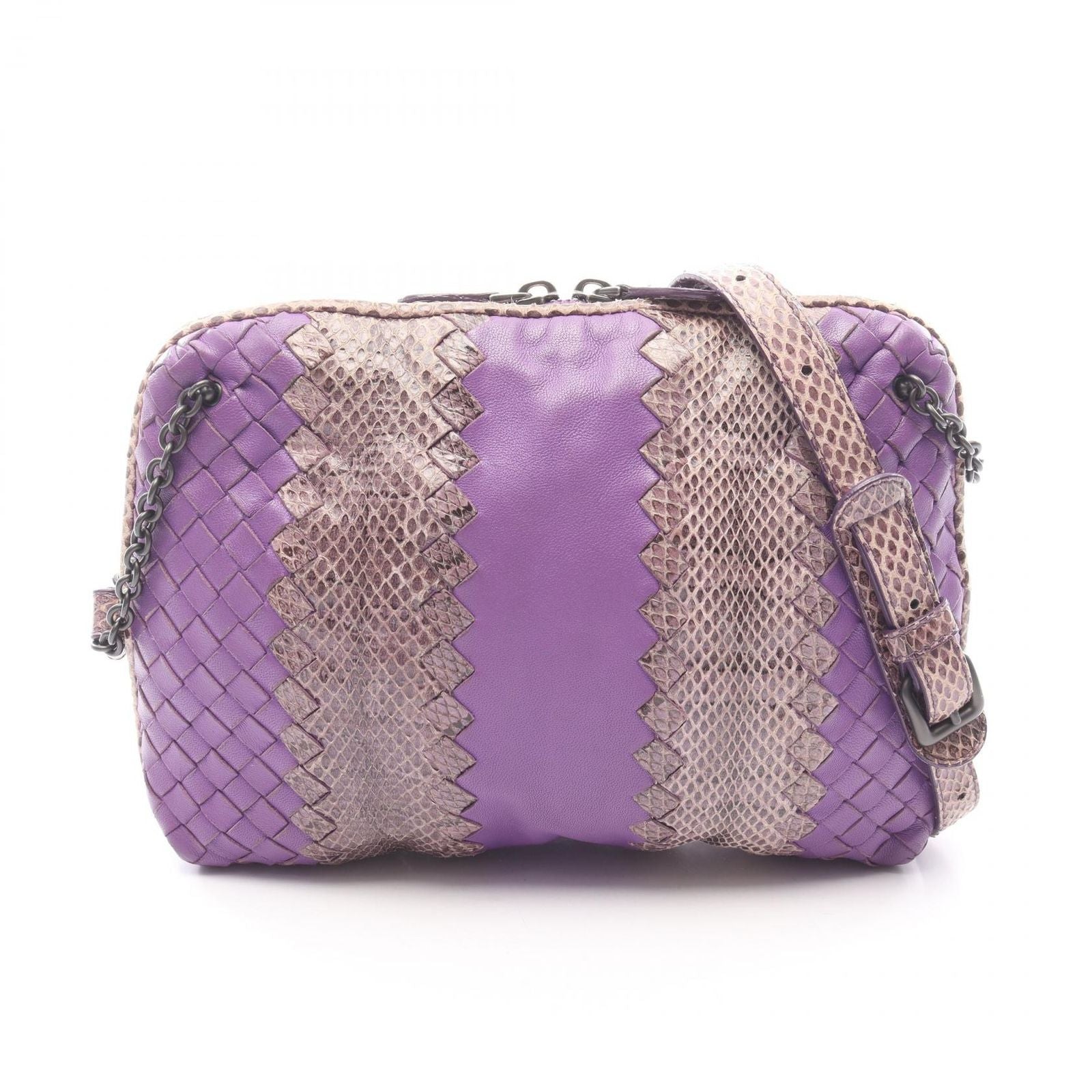Bottega Veneta Shoulder Bag Intrecciato Purple Leather Exotic Cles