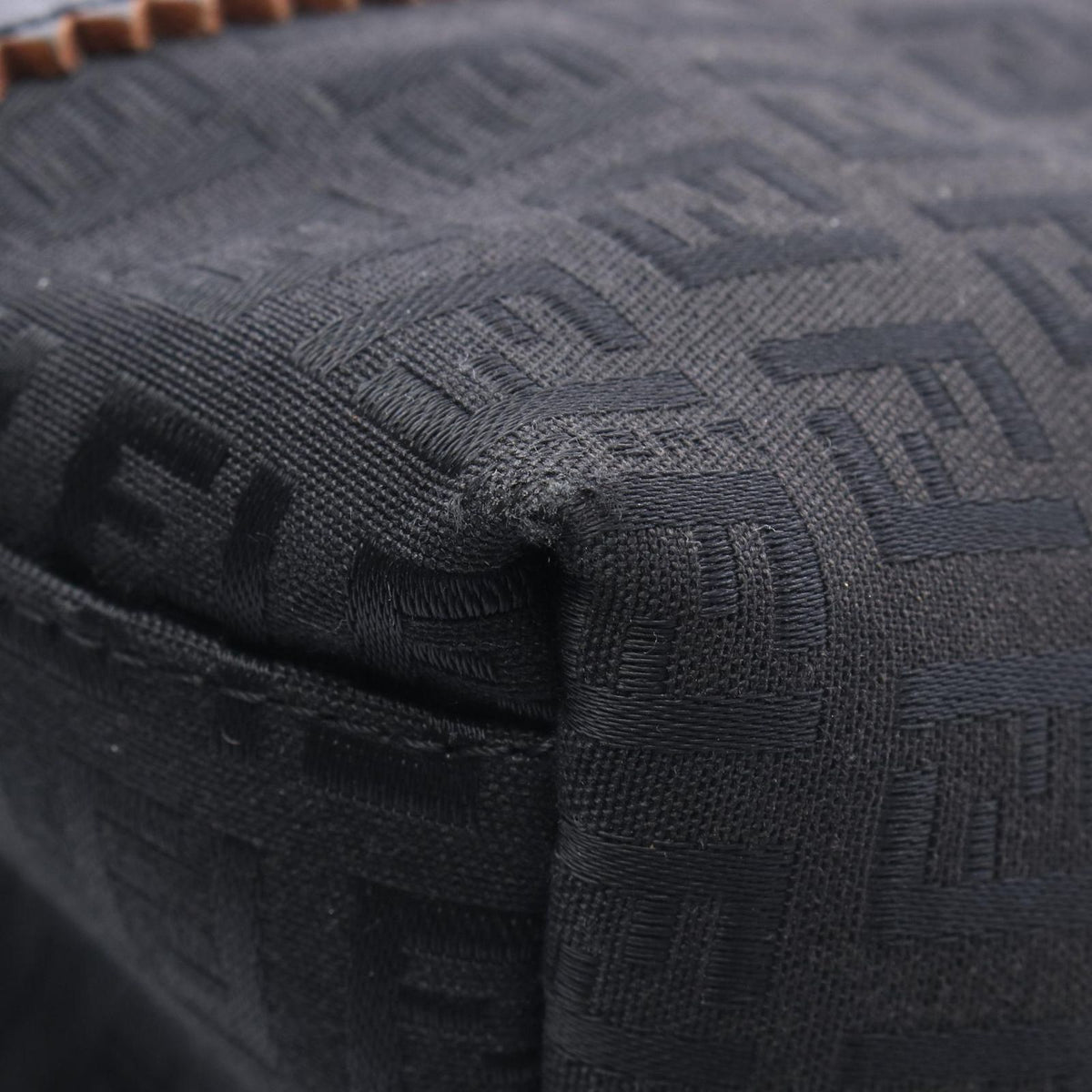 Fendi Tote Zucchino Black Canvas Leather — view 7