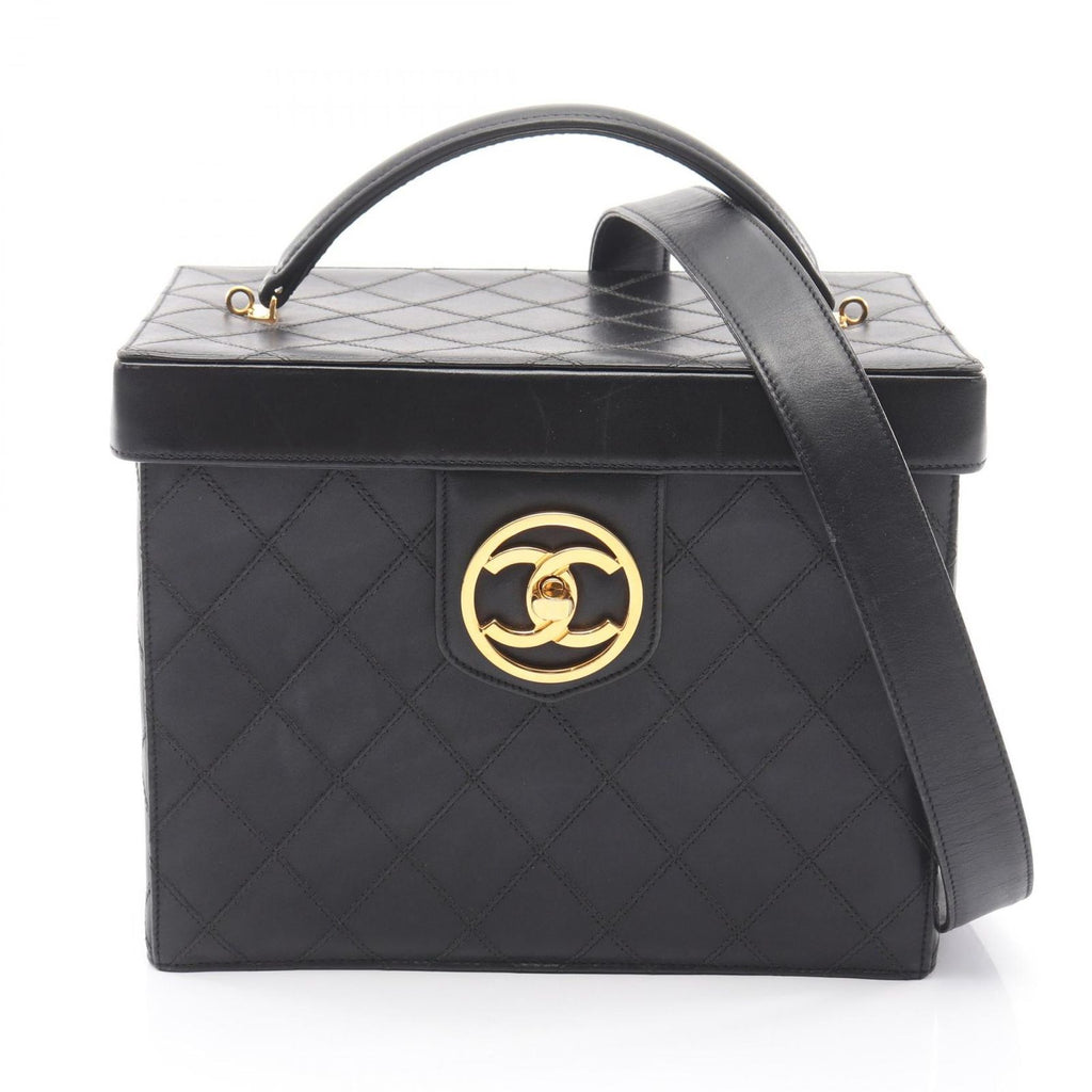 Chanel Handbag Bicolor CC Logo with Mirror 2-Way Black Lambskin Vanity Bag