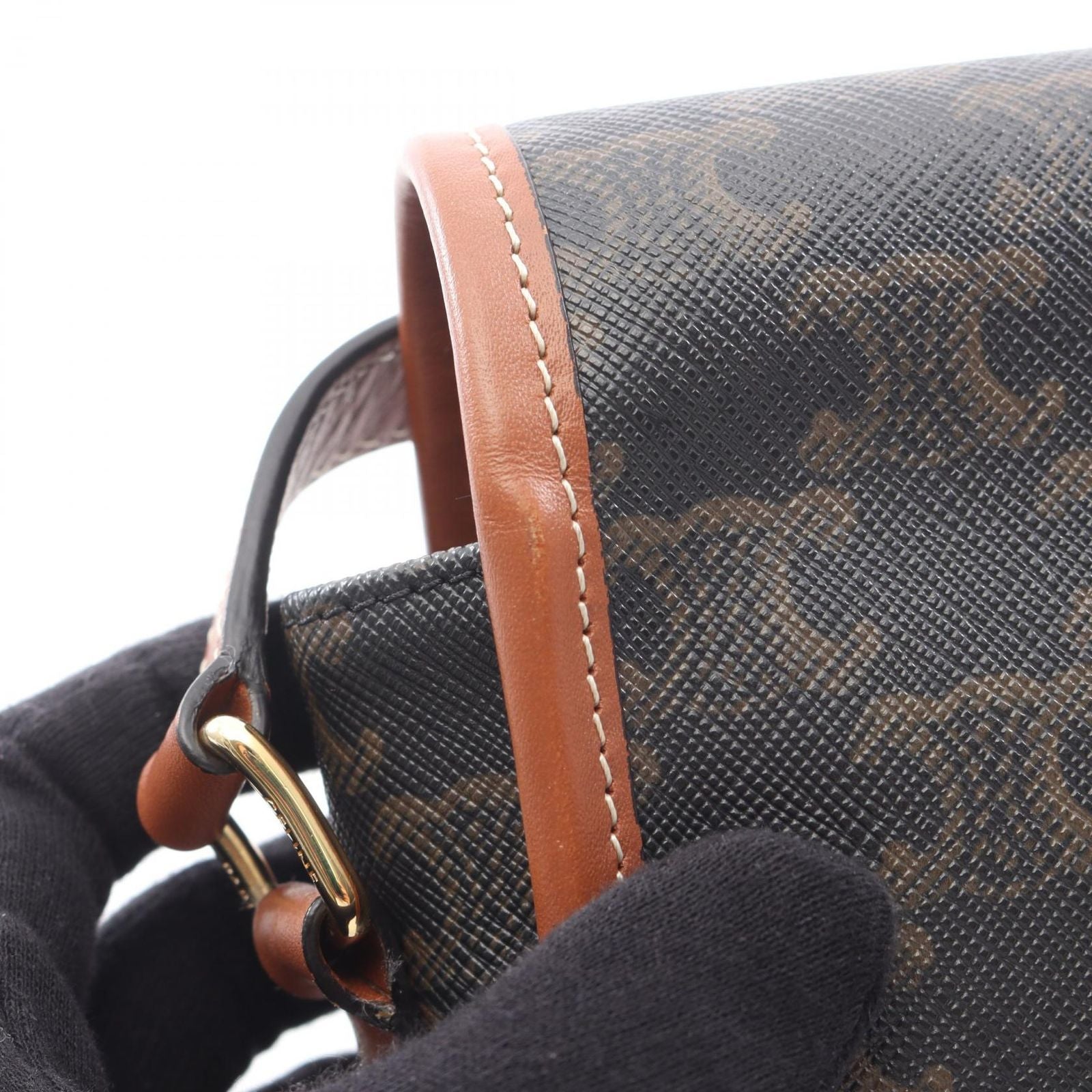 Celine Shoulder Bag Triomphe Dark Brown Canvas Leather — view 5