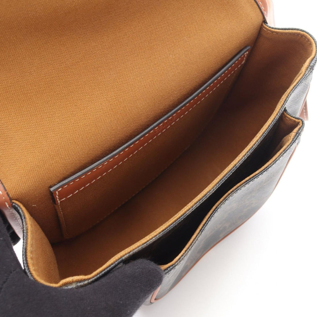 Celine Shoulder Bag Triomphe Dark Brown Canvas Leather — view 3