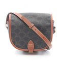Celine Shoulder Bag Triomphe Dark Brown Canvas Leather