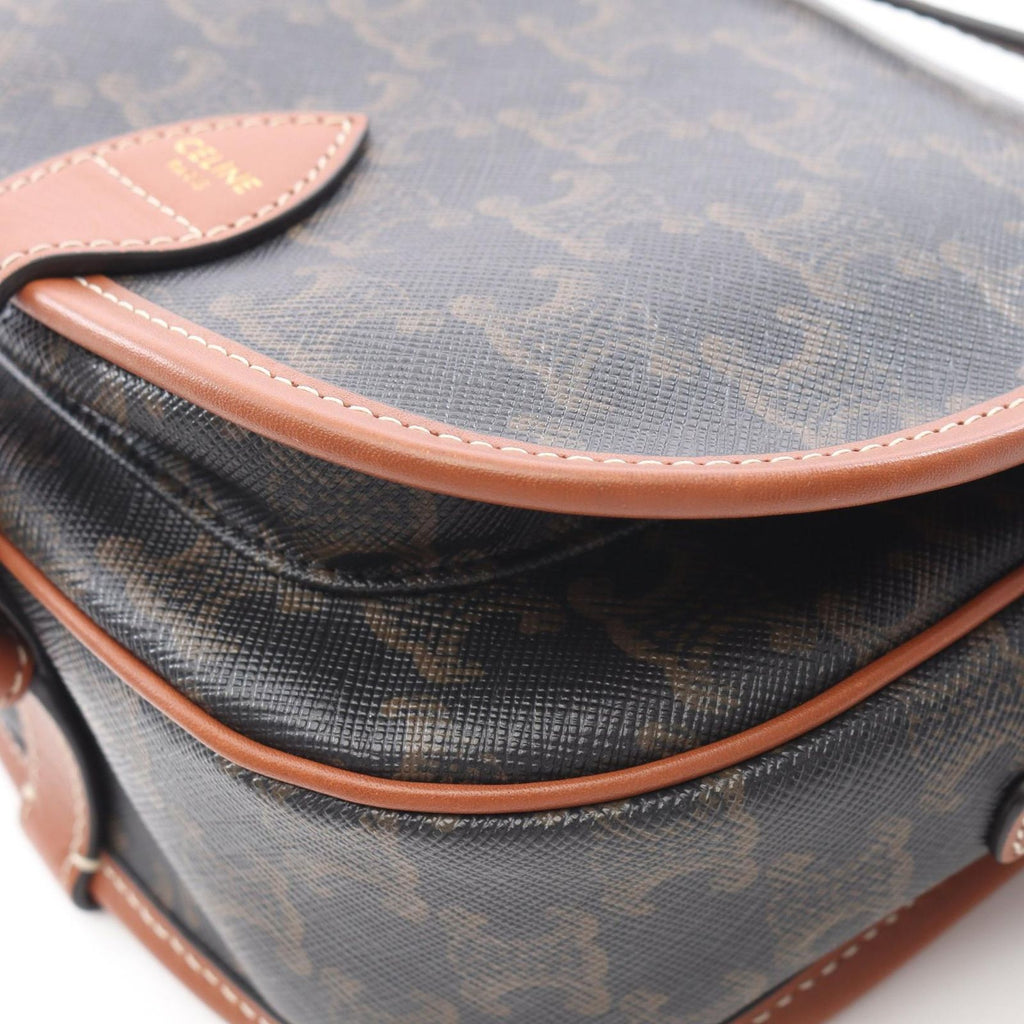 Celine Shoulder Bag Triomphe Dark Brown Canvas Leather — view 6