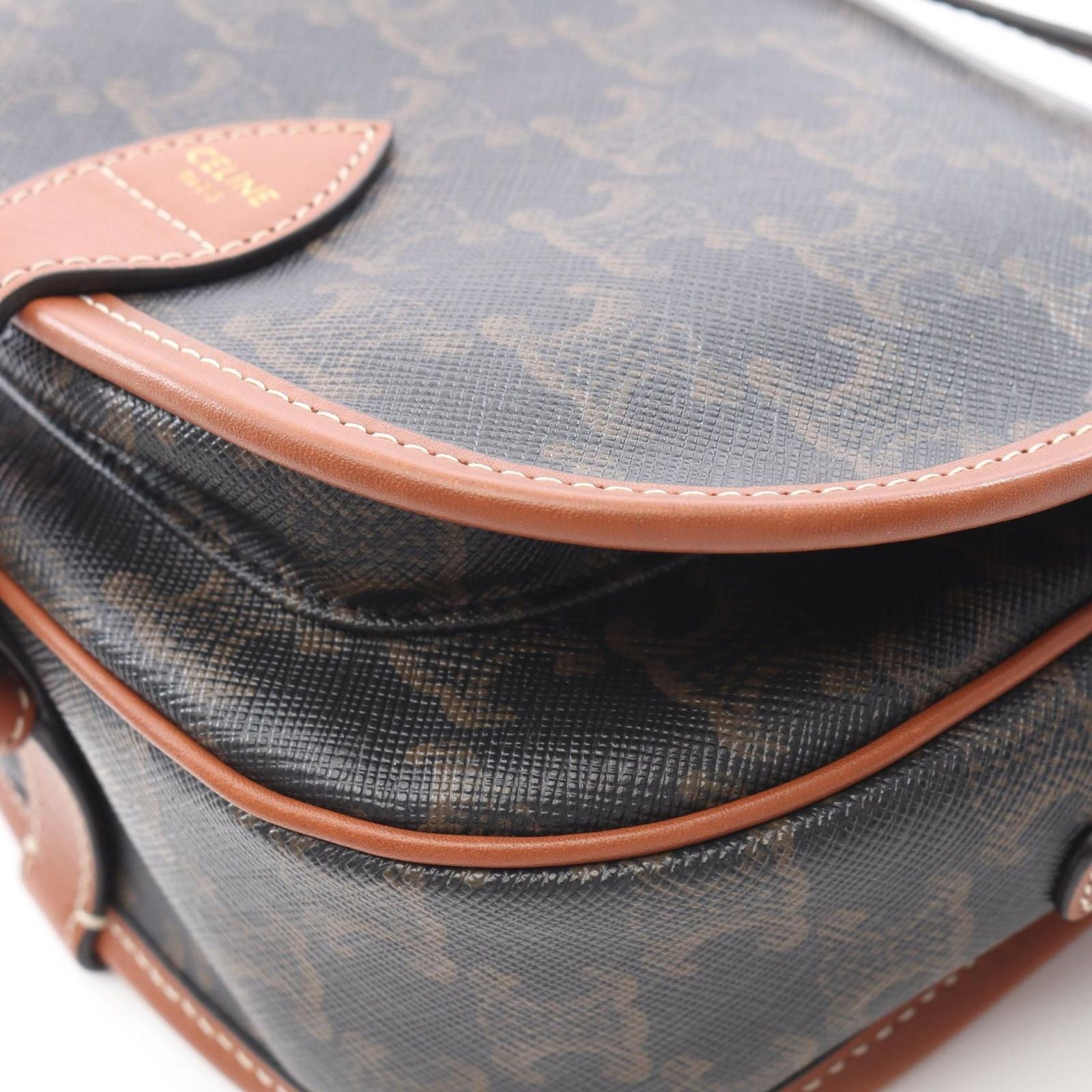 Celine Shoulder Bag Triomphe Dark Brown Canvas Leather — view 6