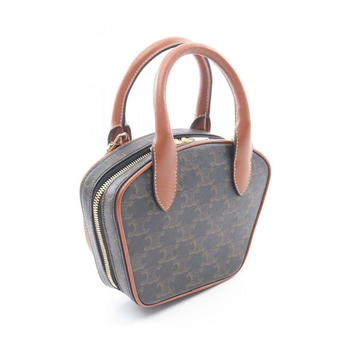 Celine Handbag Triomphe 2-Way Dark Brown Canvas Leather — view 2