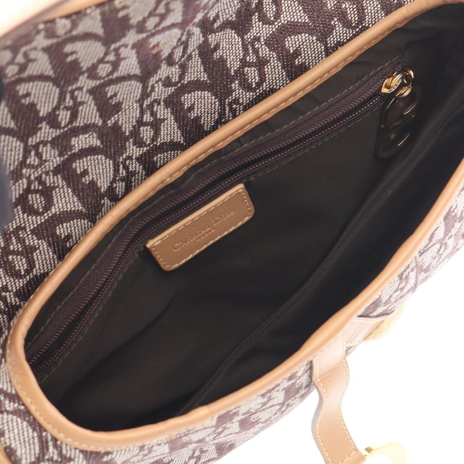 Dior Handbag Saddle Trotter Brown Canvas Leather Bag — view 3