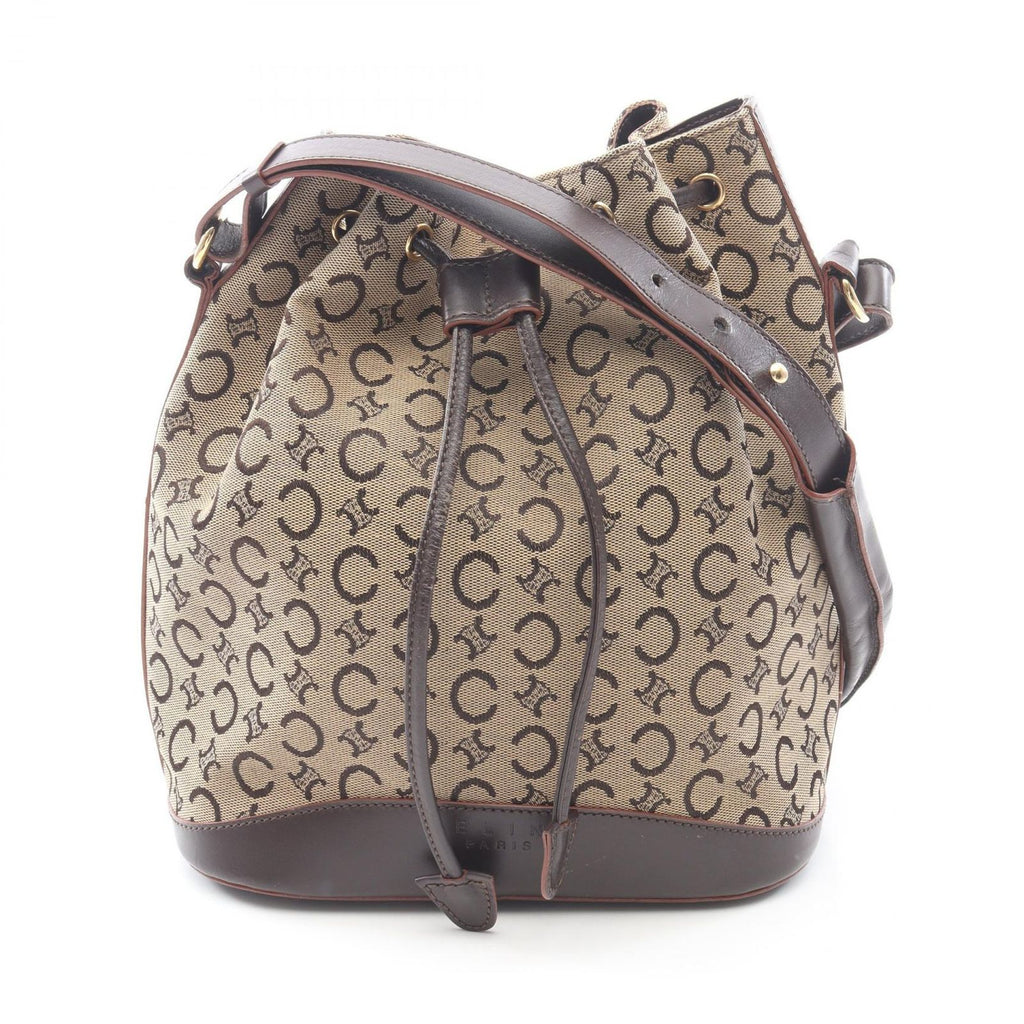 Celine Shoulder Bag Macadam Beige Canvas Leather