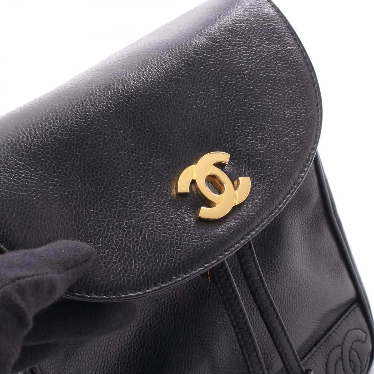 Chanel Backpack Triple CC Logo Black Caviar Leather Coco — view 8