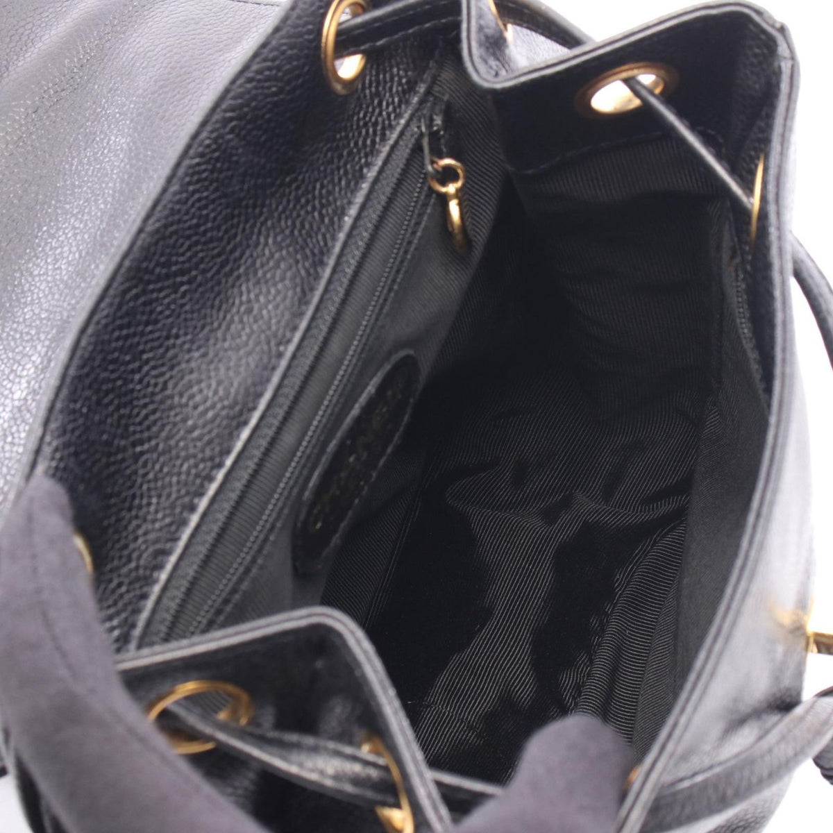 Chanel Backpack Triple CC Logo Black Caviar Leather Coco — view 3