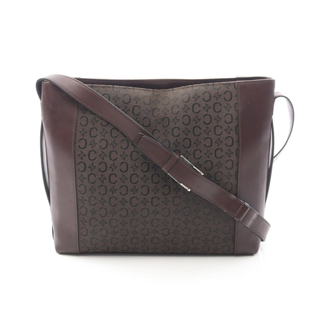 Celine Shoulder Bag Macadam Brown Canvas Leather