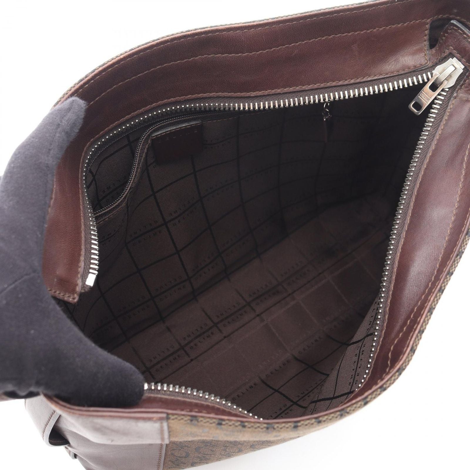 Celine Shoulder Bag Macadam Brown Canvas Leather — view 3