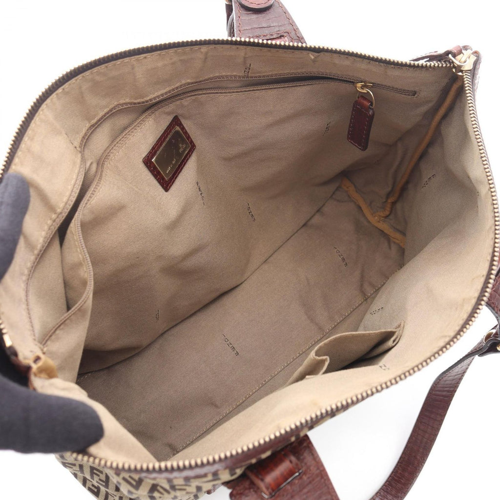 Fendi Tote Zucchino Beige Canvas Leather — view 3