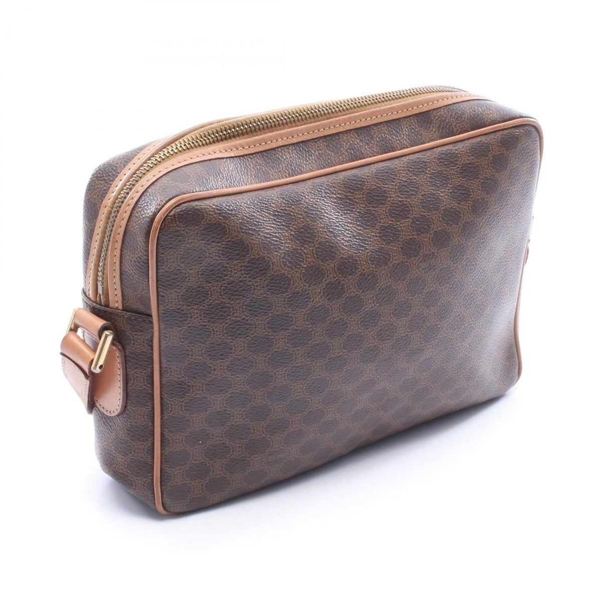 Celine Shoulder Bag Macadam Dark Brown Canvas Leather — view 2
