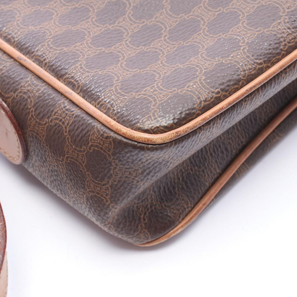 Celine Shoulder Bag Macadam Dark Brown Canvas Leather — view 7