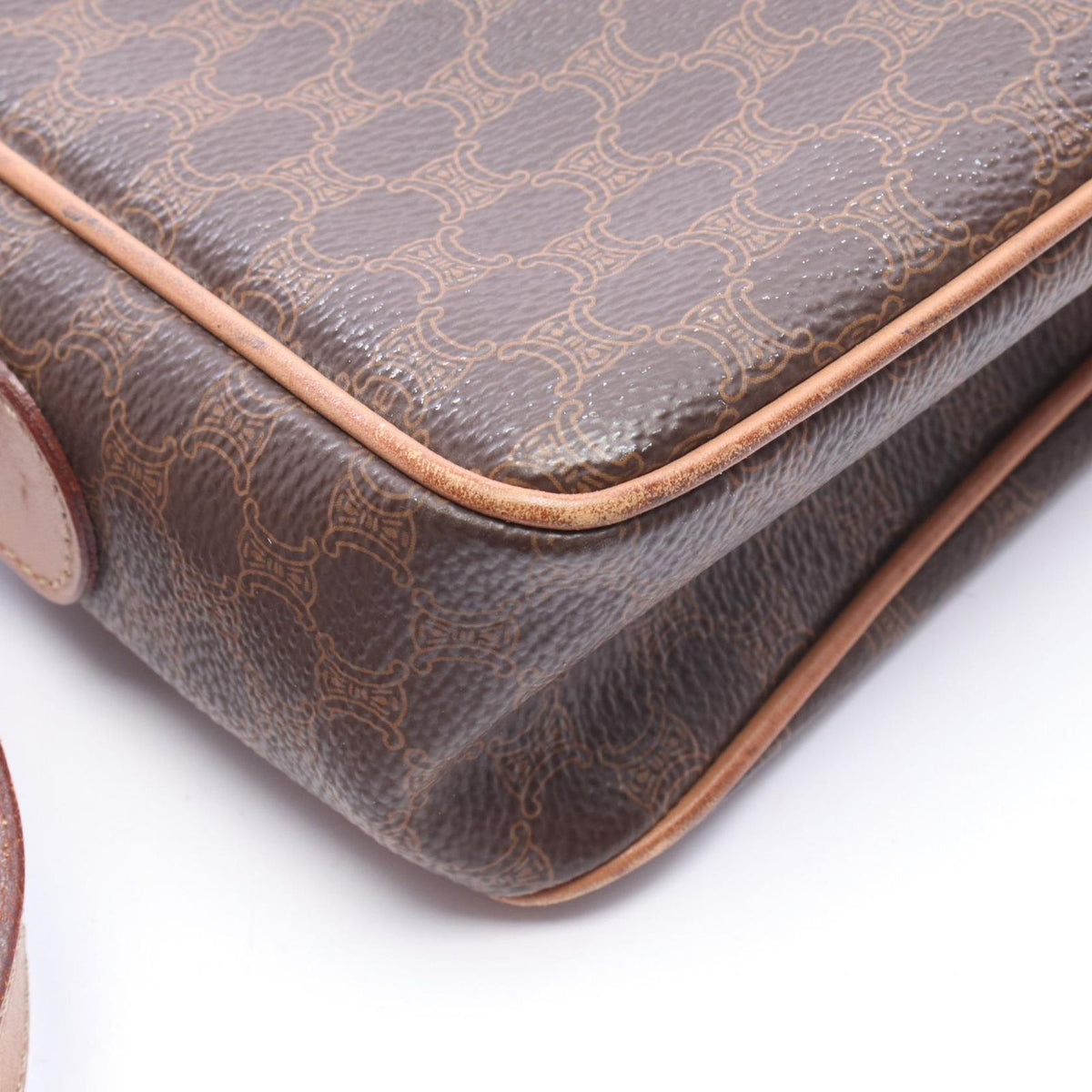 Celine Shoulder Bag Macadam Dark Brown Canvas Leather — view 7