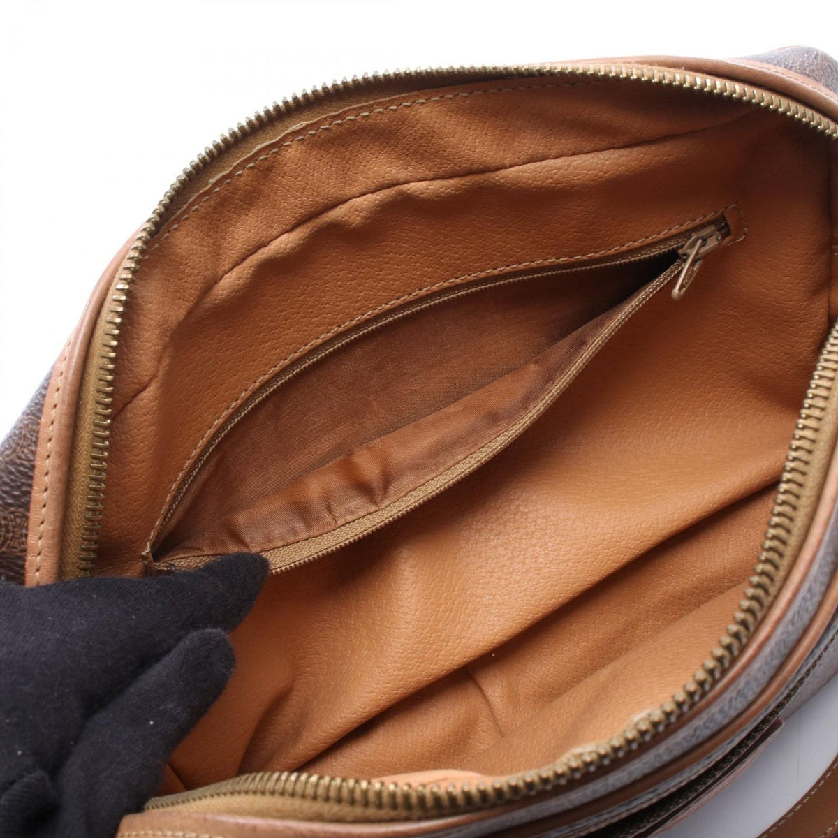 Celine Shoulder Bag Macadam Dark Brown Canvas Leather — view 6
