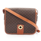 Celine Shoulder Bag Macadam Circle Logo Dark Brown Canvas Leather