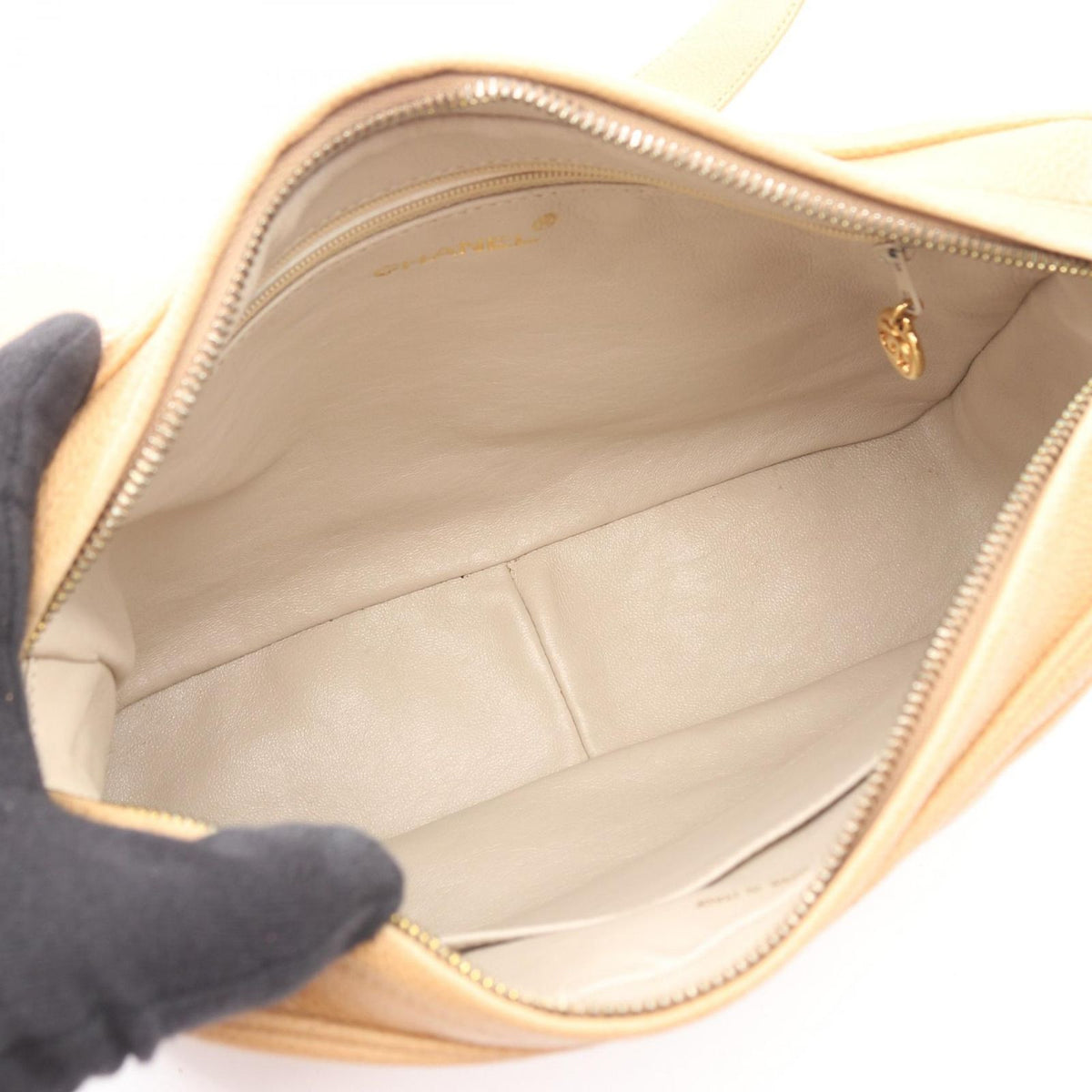 Chanel Shoulder Bag Triple CC Logo Beige Caviar Leather Coco — view 3
