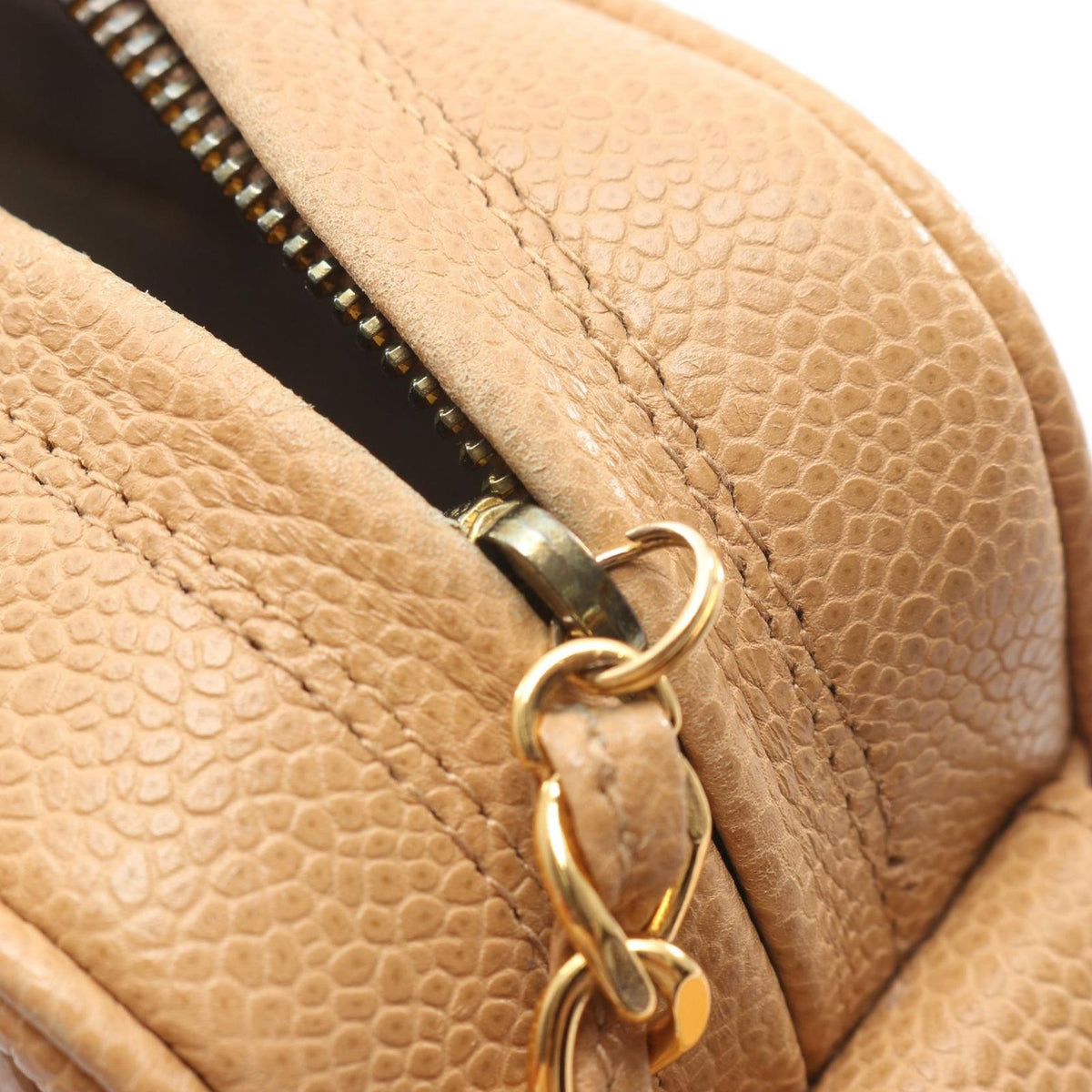 Chanel Shoulder Bag Triple CC Logo Beige Caviar Leather Coco — view 8