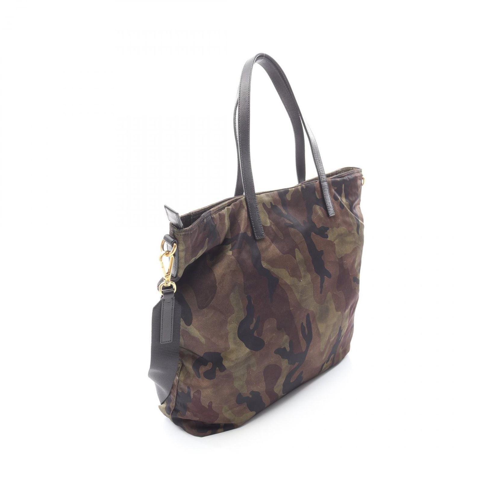 Prada Tote Camouflage 2-Way Khaki Nylon Saffiano Leather Triangle Logo — view 2