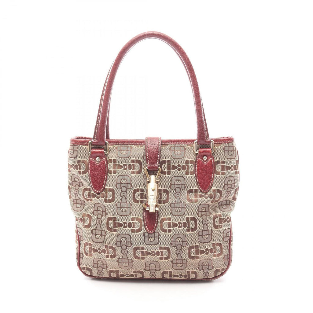 Gucci Handbag New Jackie Horsebit Beige Brown Bordeaux Canvas Leather