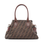 Fendi Tote Etnico Zucca Brown Canvas Leather Handbag