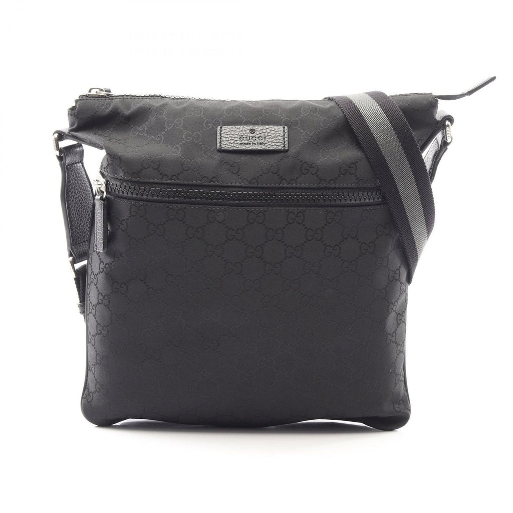 Gucci Shoulder Bag GG Pattern Black Leather Nylon