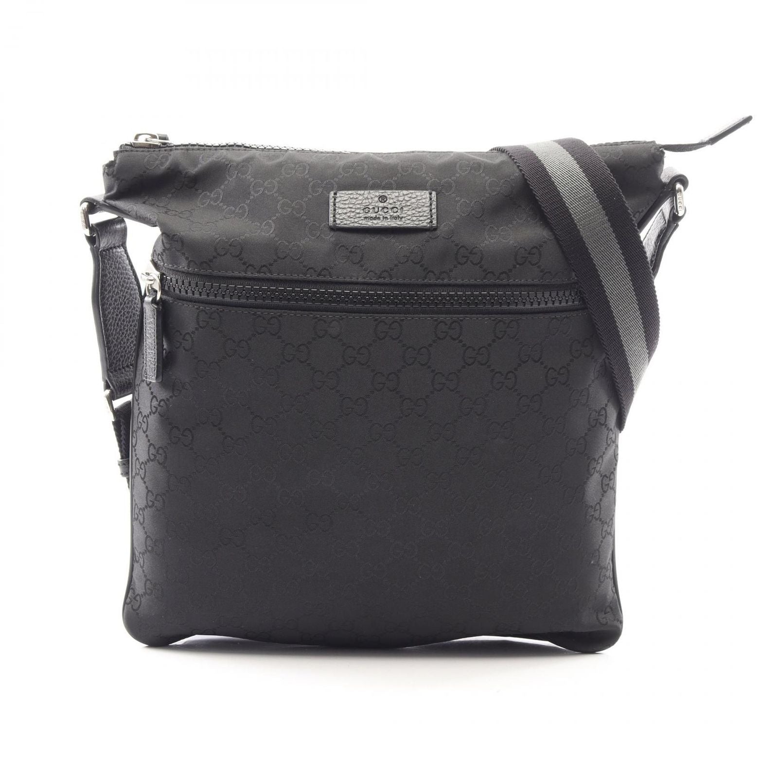 Gucci Shoulder Bag GG Pattern Black Leather Nylon