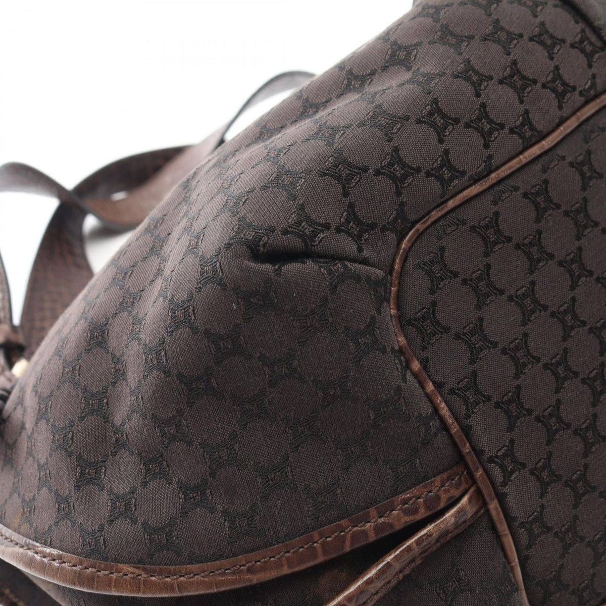 Celine Handbag Bittersweet Macadam Croco Embossed Dark Brown Canvas Leather — view 7