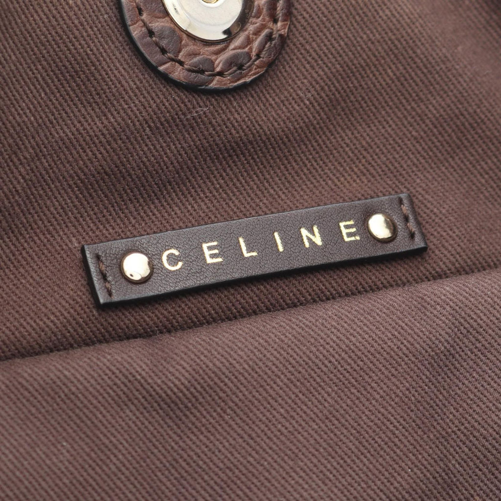 Celine Handbag Bittersweet Macadam Croco Embossed Dark Brown Canvas Leather — view 4