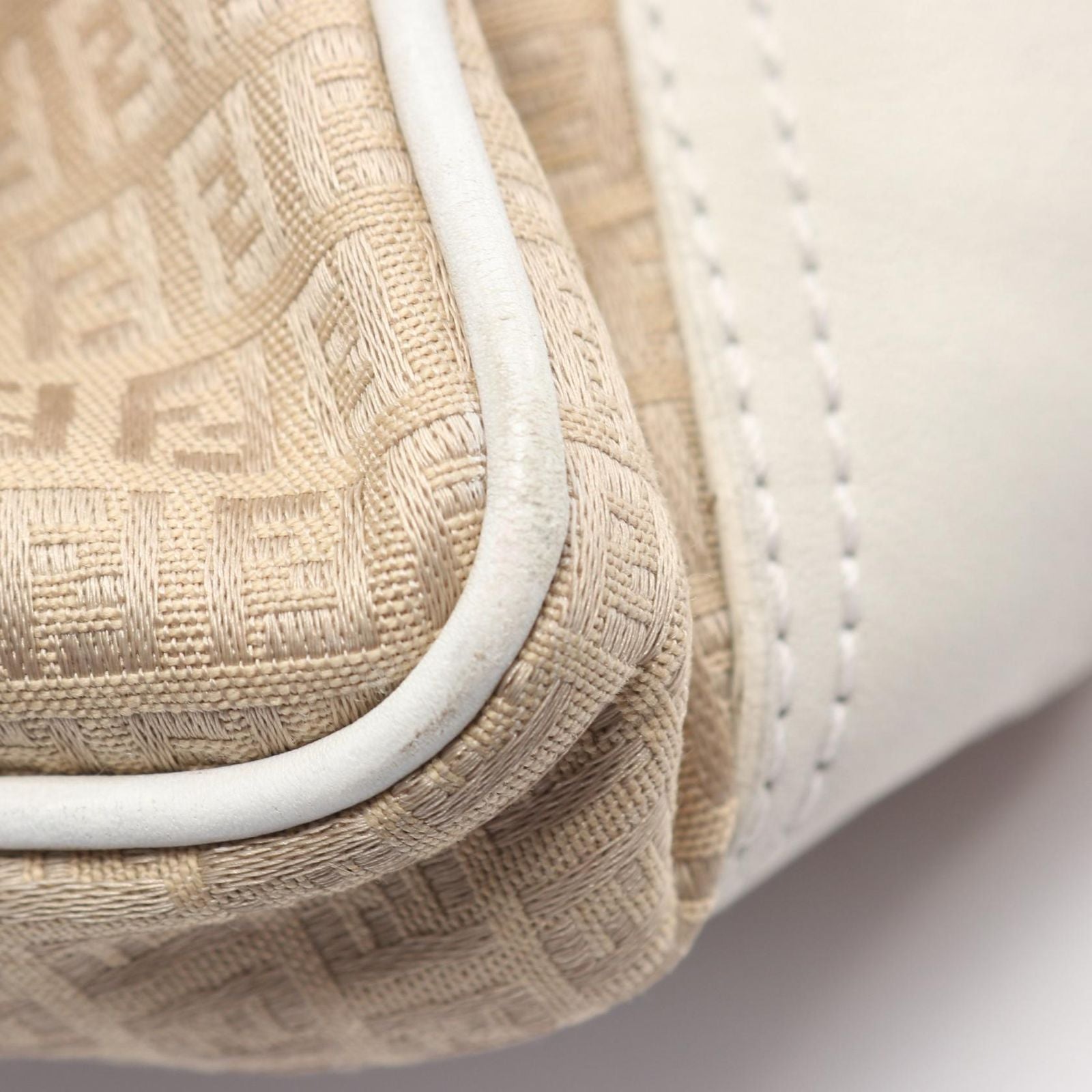 Fendi Shoulder Bag Micro FF Beige White Canvas Leather — view 6