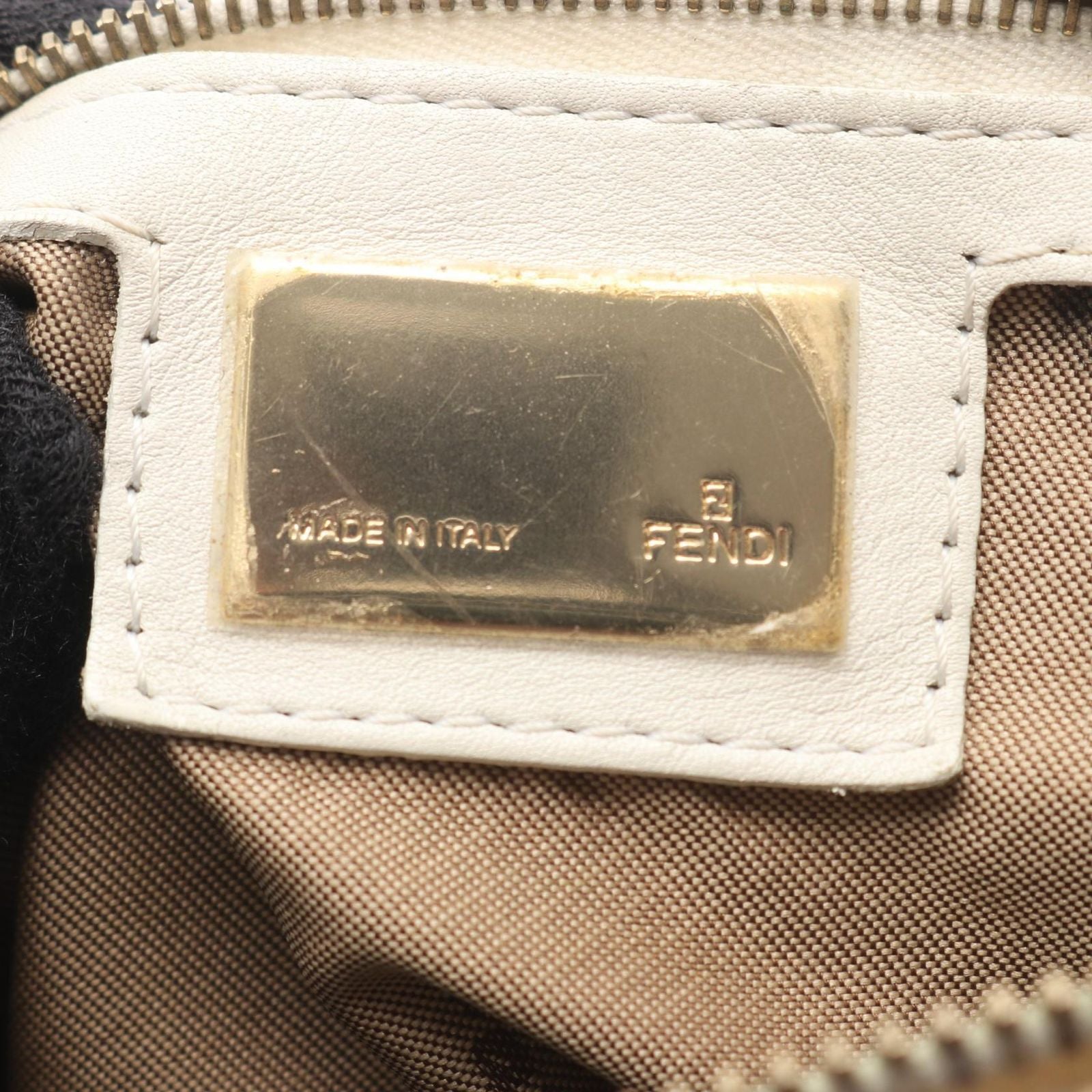 Fendi Shoulder Bag Micro FF Beige White Canvas Leather — view 4
