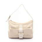 Fendi Shoulder Bag Micro FF Beige White Canvas Leather