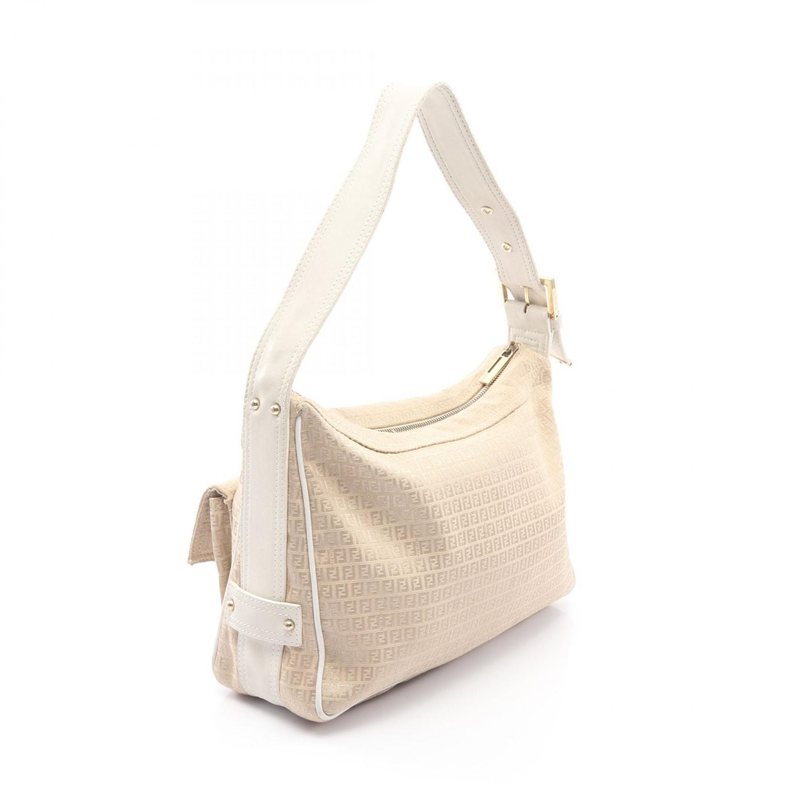 Fendi Shoulder Bag Micro FF Beige White Canvas Leather — view 2
