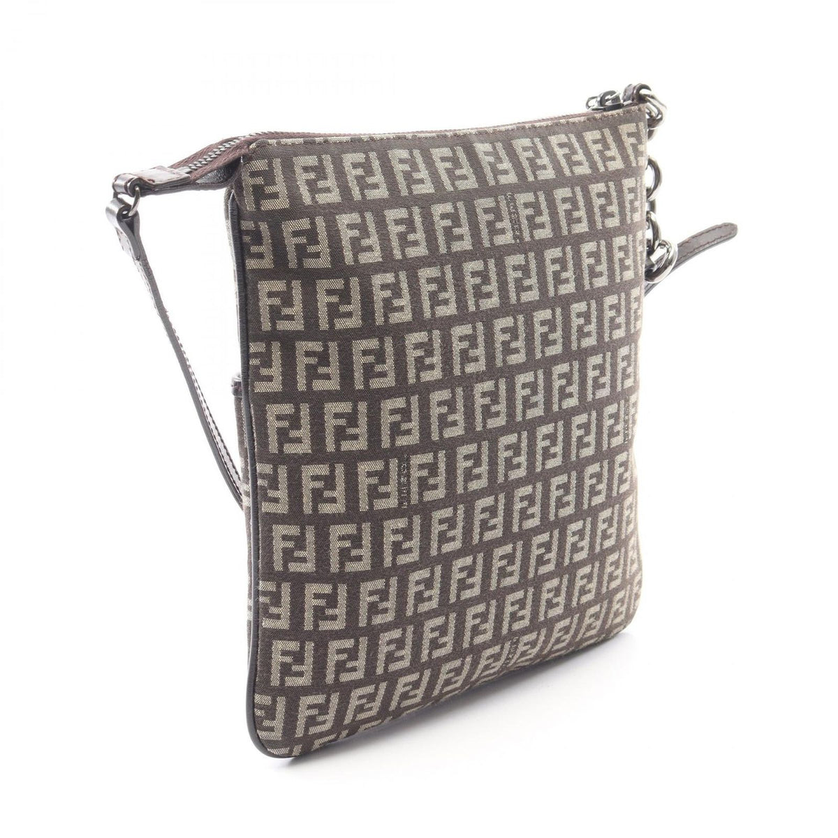 Fendi Shoulder Bag Zucchino Brown Canvas Leather — view 2