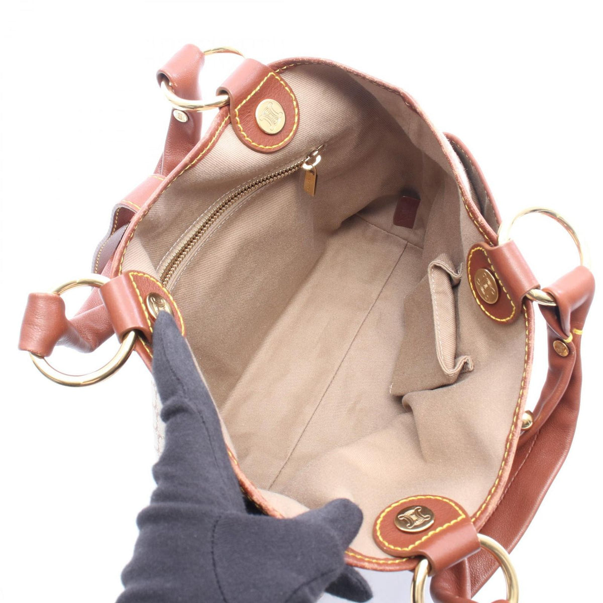 Celine Handbag Macadam Beige Brown Canvas Leather — view 3