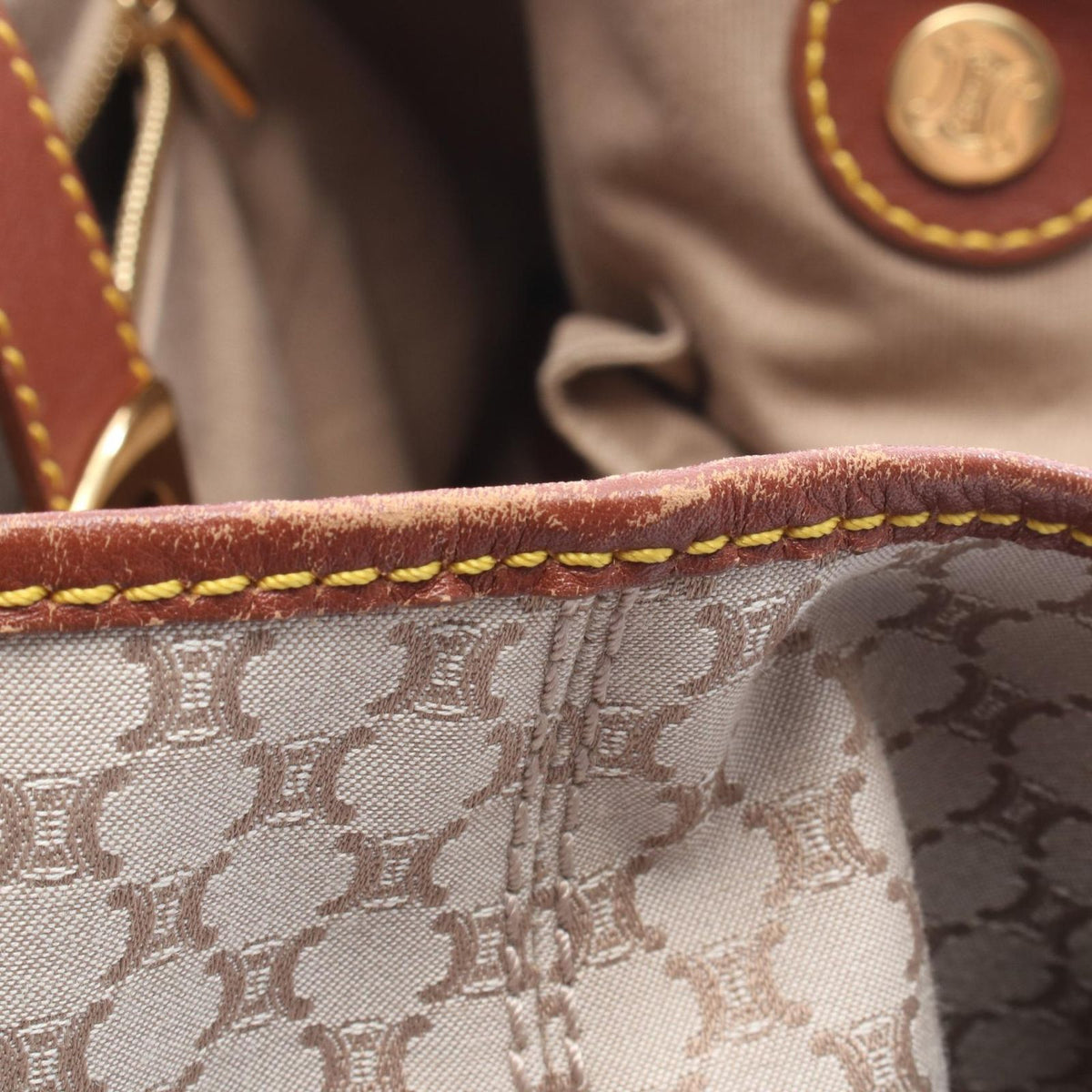 Celine Handbag Macadam Beige Brown Canvas Leather — view 5