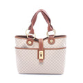 Celine Handbag Macadam Beige Brown Canvas Leather