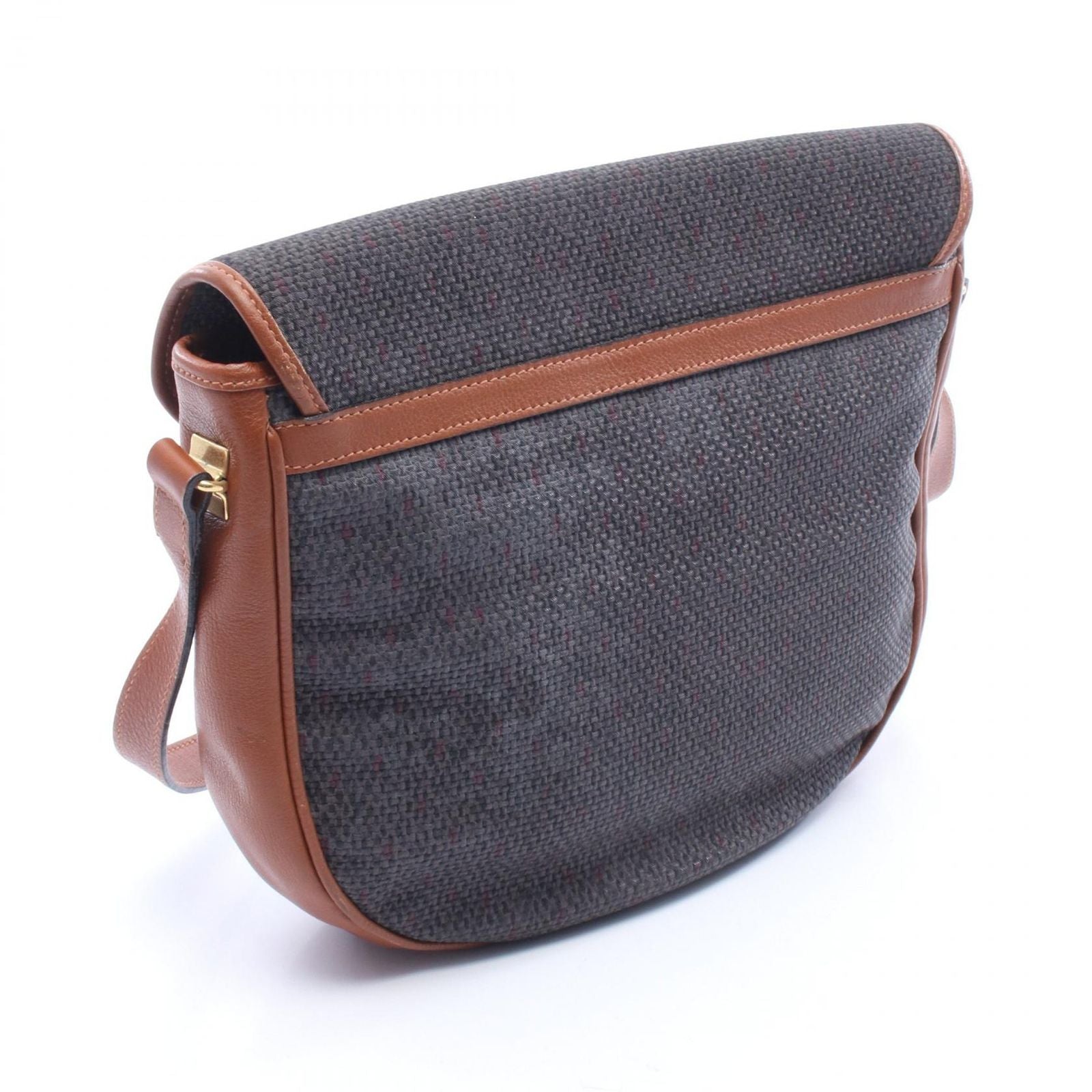 Saint Laurent Yves Shoulder Bag Brown Canvas Leather Triangle Logo — view 2