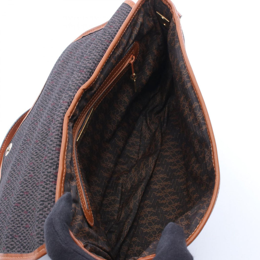 Saint Laurent Yves Shoulder Bag Brown Canvas Leather Triangle Logo — view 3