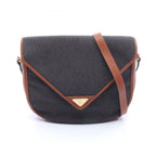 Saint Laurent Yves Shoulder Bag Brown Canvas Leather Triangle Logo