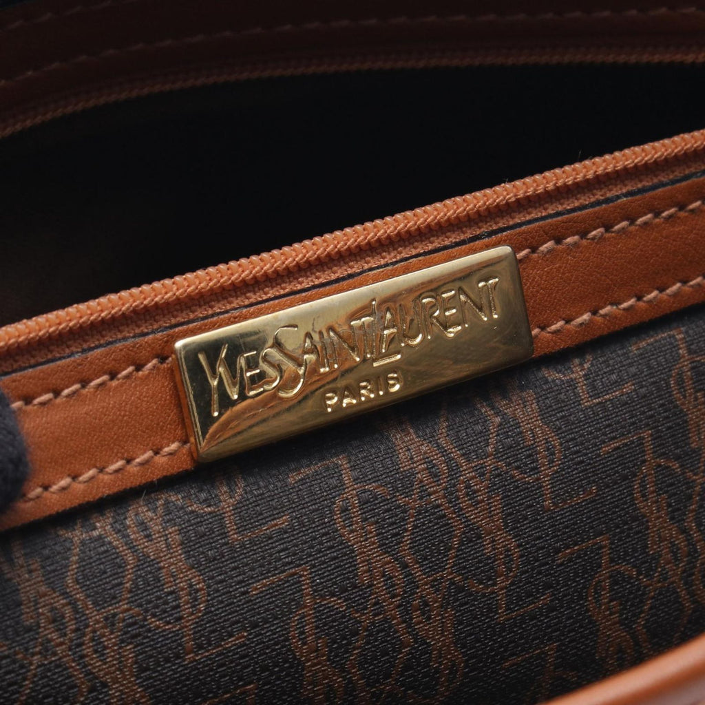 Saint Laurent Yves Shoulder Bag Brown Canvas Leather Triangle Logo — view 4