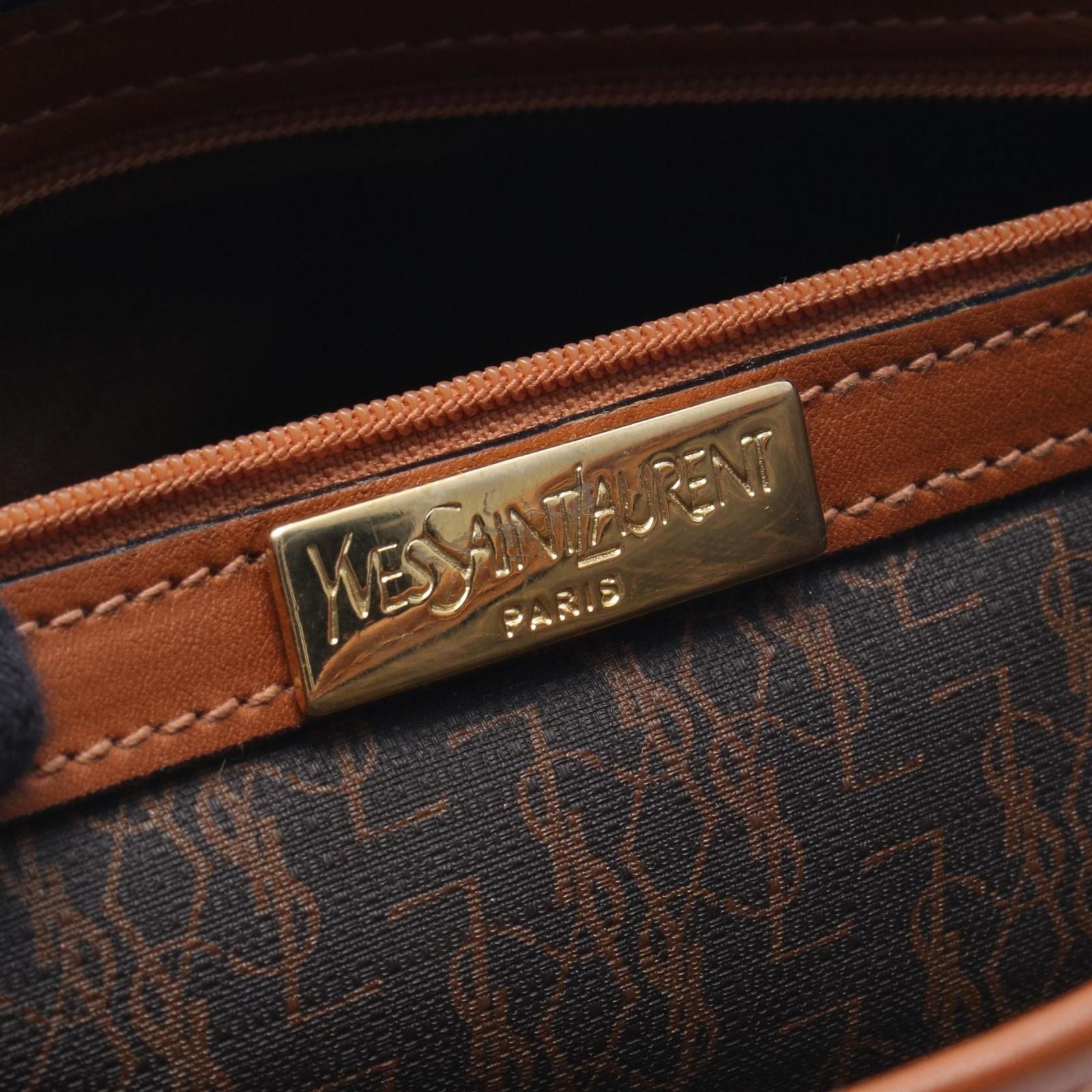 Saint Laurent Yves Shoulder Bag Brown Canvas Leather Triangle Logo — view 4