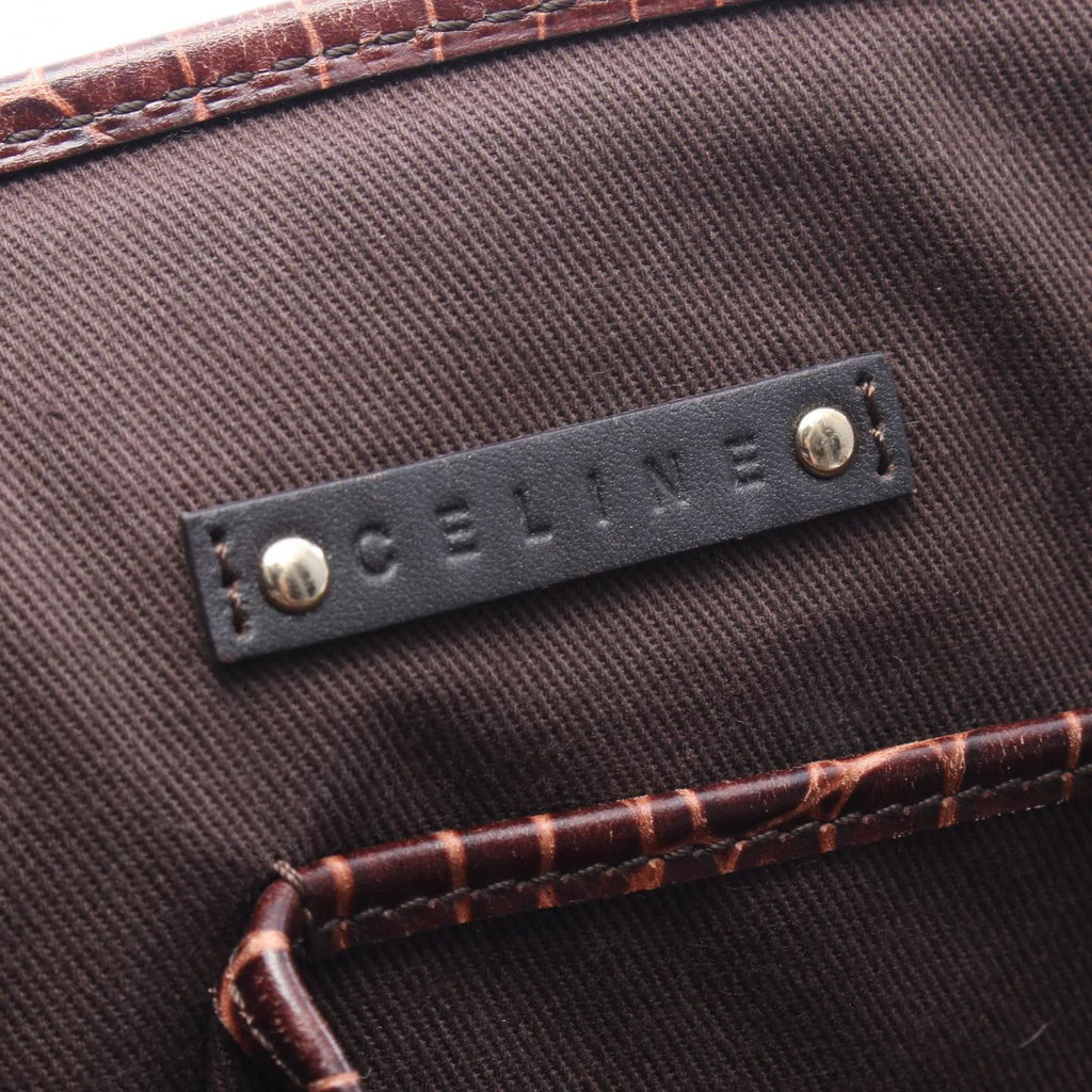 Celine Tote Macadam Croco Embossed Dark Brown Beige Canvas Leather — view 4