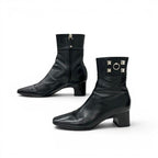 Hermes Boots Short Shoes Leather Black Silver Collier Chien Studs — view 3