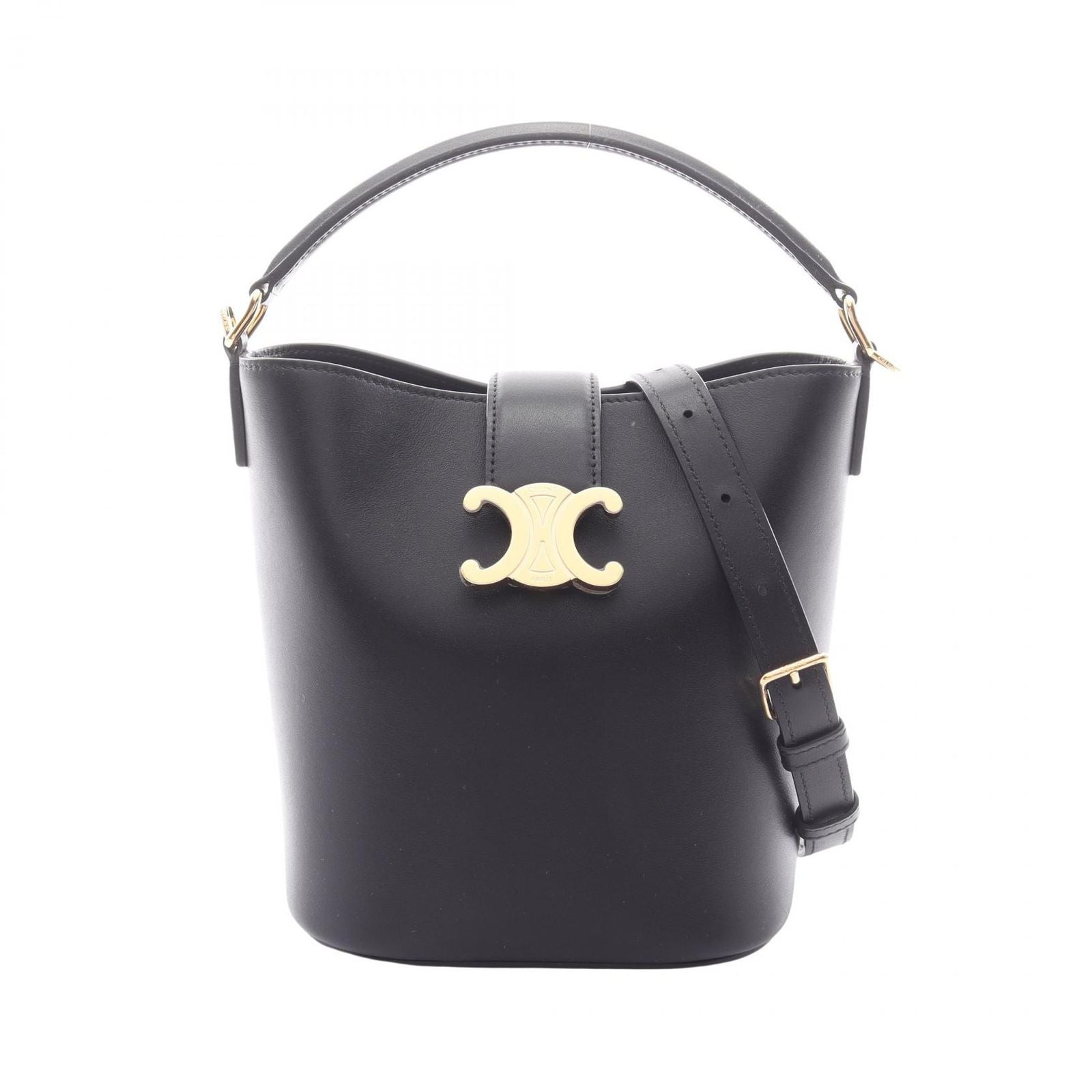 Celine Handbag Small Louis Bucket 2-Way Black Leather Small