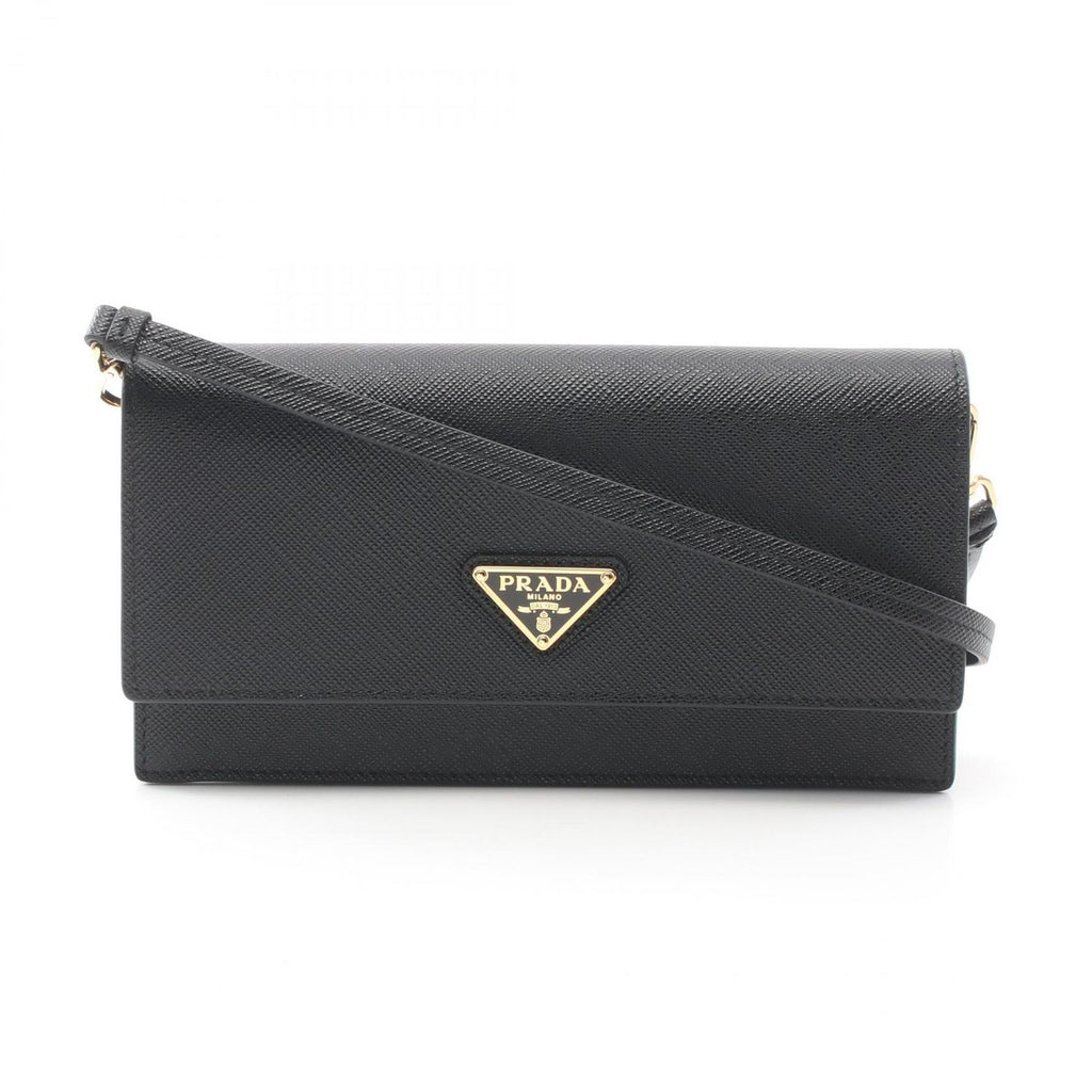 Prada Shoulder Bag Saffiano Triangle Logo Black Leather