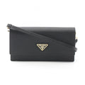 Prada Shoulder Bag Saffiano Triangle Logo Black Leather