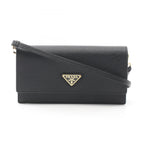 Prada Shoulder Bag Saffiano Triangle Logo Black Leather