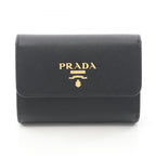 Prada Trifold Wallet Saffiano Metal Black Leather